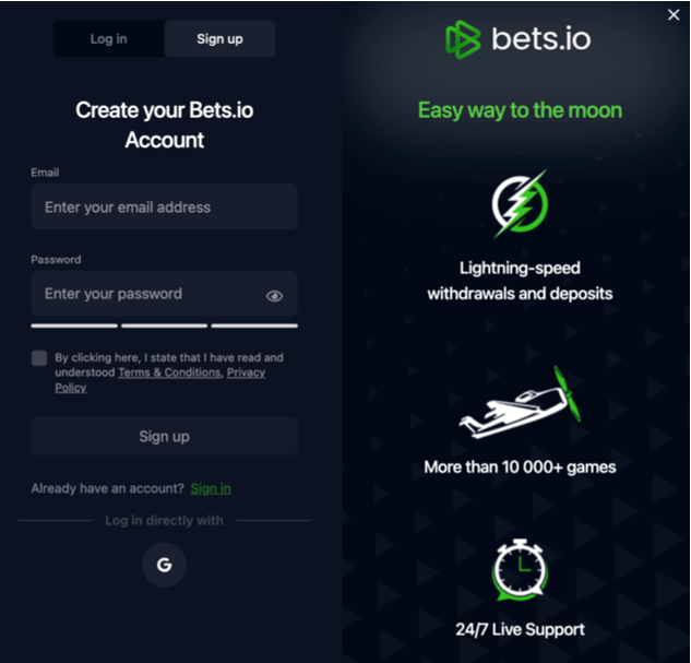 bets.io sign up